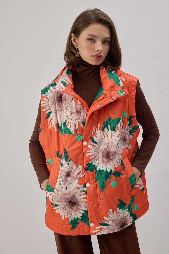 Touche Prive صدار البرتقالي الكاجوال مقاس كبير بأزرار ملابس بالجملة غير رسمي