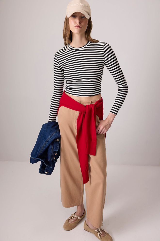 Touche Prive Black Striped Slim Fit Crop Shirt Wholesale Clothing Casual