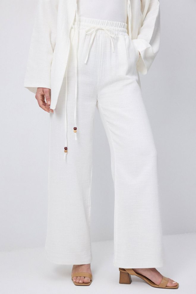 Touche Prive جلس أبيض أنيق كاجوال مع بنطلونات بالازو ملابس بالجملة محتشم