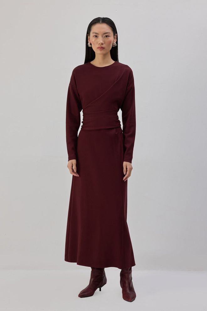 Touche Prive Vestido Rojo Clarete Maxi Envolvente Con Mangas Largas Ropa al por mayor Modesto