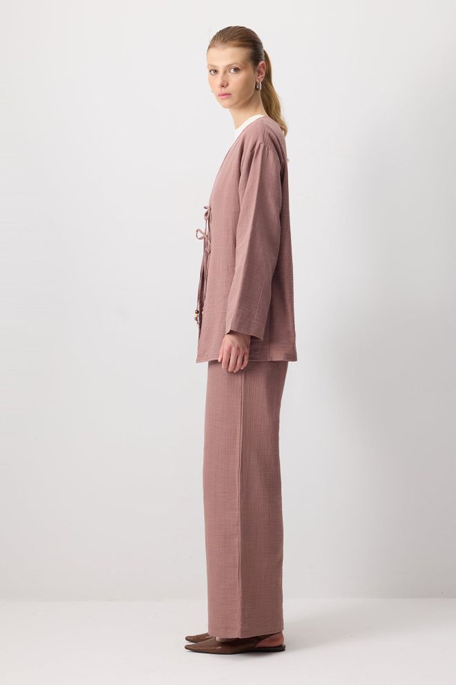 Touche Prive جلس بني أنيق غير رسمي مع بنطلون بالازو ملابس بالجملة محتشم