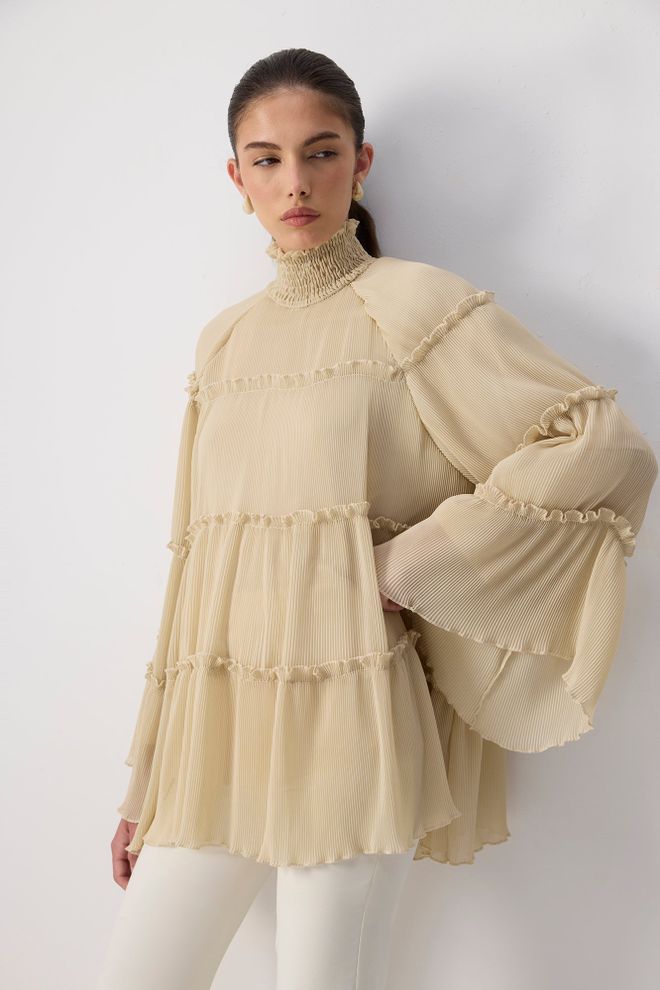 Touche Prive Tunica Beige Elegante Formale Vintage Abbigliamento all'ingrosso Modesto