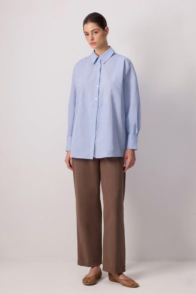 Touche Prive سترة زرقاء مربعة بنمط رقبة بولو بمقاس كبير ملابس بالجملة محتشم