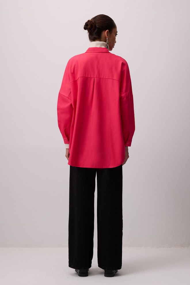 Touche Prive Pink Oversized Polo Neck Long Sleeve Shirt Wholesale Clothing Formal