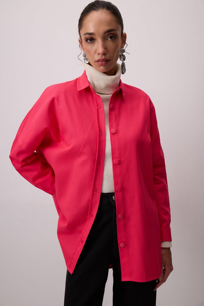 Touche Prive Pink Oversized Polo Neck Long Sleeve Shirt Wholesale Clothing Spring