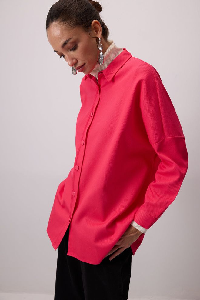 Touche Prive Pink Oversized Polo Neck Long Sleeve Shirt Wholesale Clothing 1