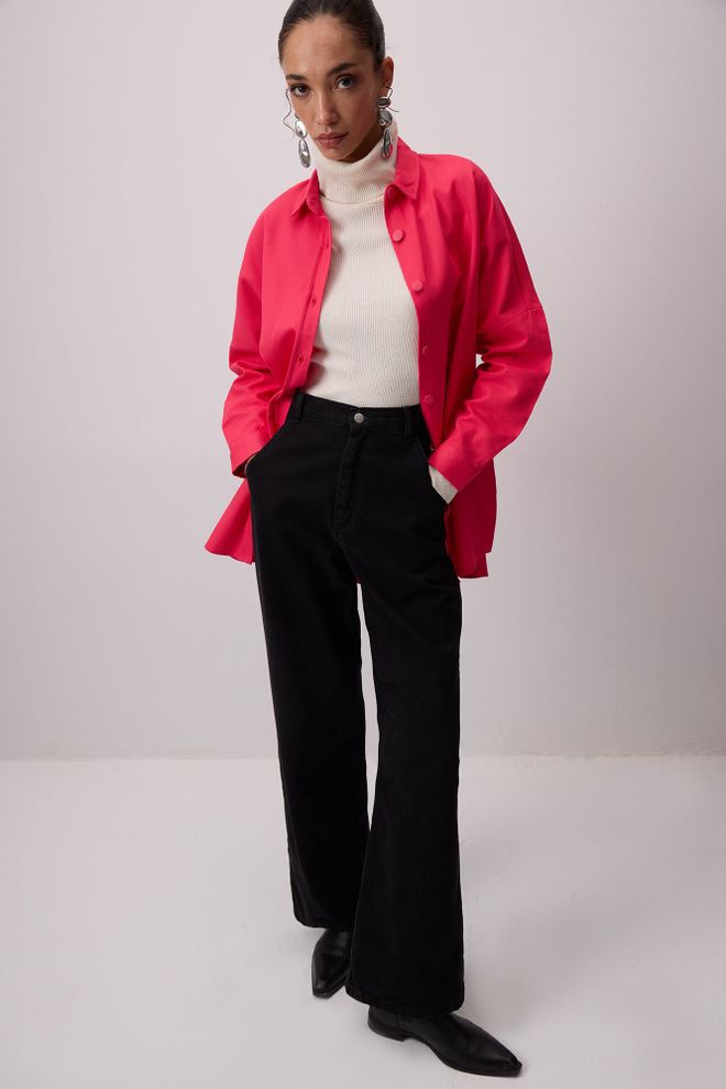 Touche Prive Pink Oversized Polo Neck Long Sleeve Shirt Wholesale Clothing 5