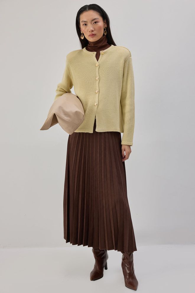 Touche Prive Beige Cardigan Casual Elegant Buttoned Long Sleeve Wholesale Clothing Modest