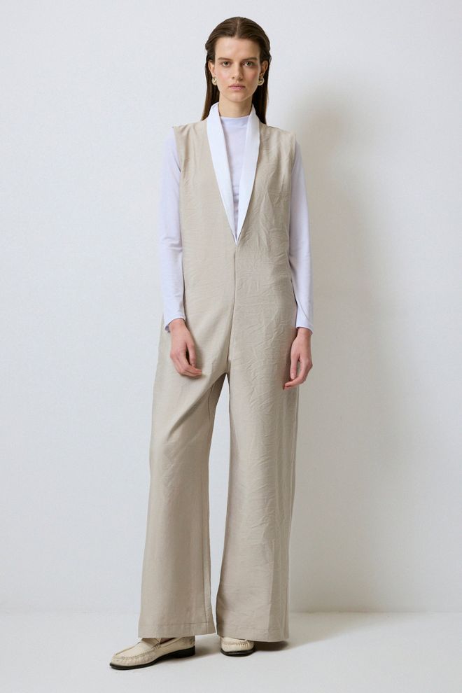 Touche Prive وزرة بيج مصممة بدون أكمام ملابس بالجملة غير رسمي