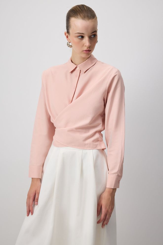 Touche Prive Chemise Rose Ajustée Élégante Décontractée Preppy Vêtements en gros Décontracté