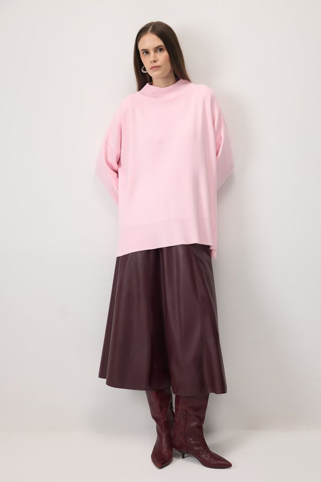 Touche Prive Pink Sweater Oversized Polo Neck For Fall Winter Wholesale Clothing Casual