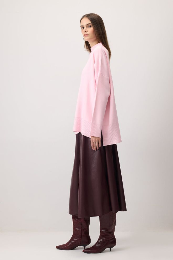 Touche Prive Pink Sweater Oversized Polo Neck For Fall Winter Wholesale Clothing Lounge