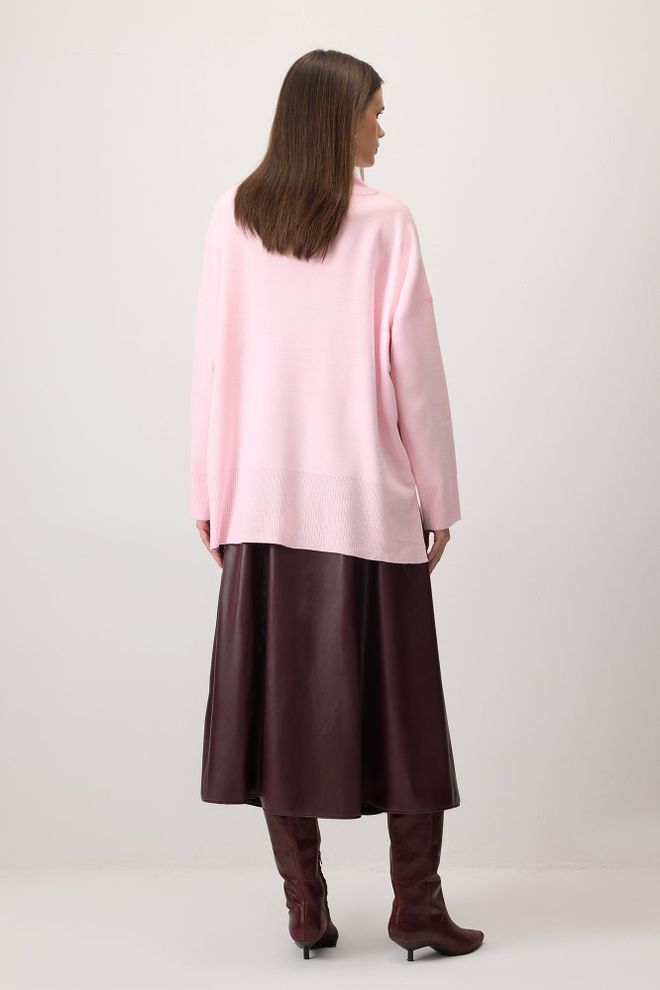 Touche Prive Pink Sweater Oversized Polo Neck For Fall Winter Wholesale Clothing Spring
