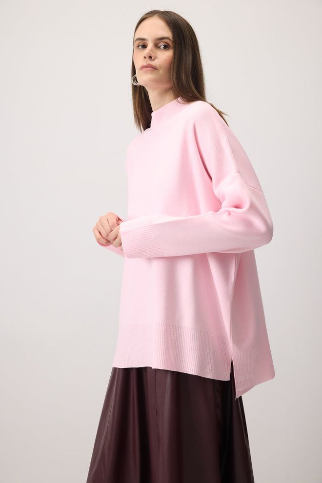 Touche Prive Pink Sweater Oversized Polo Neck For Fall Winter Wholesale Clothing 5