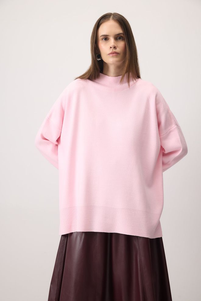 Touche Prive Pink Sweater Oversized Polo Neck For Fall Winter Wholesale Clothing 1