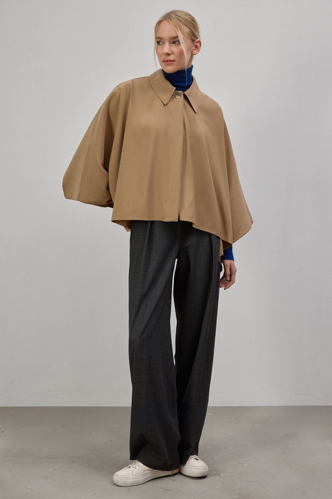 Touche Prive Beige Oversized Fit Polo Neck Poncho Wholesale Clothing Modest