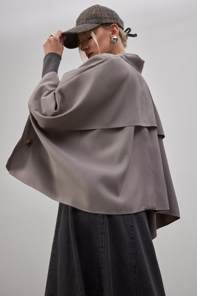 Touche Prive Grey Elegant Oversized Poncho With Notched Neck Wholesale Clothing Modest