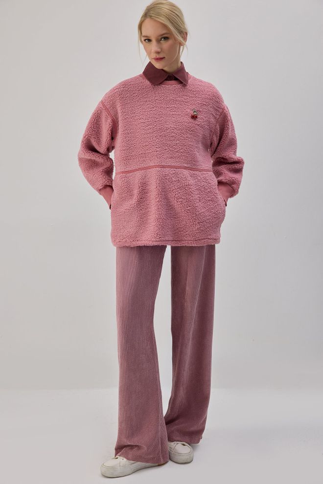 Touche Prive Pink Oversized Fit Crew Neck Sweatshirt Wholesale Clothing Casual