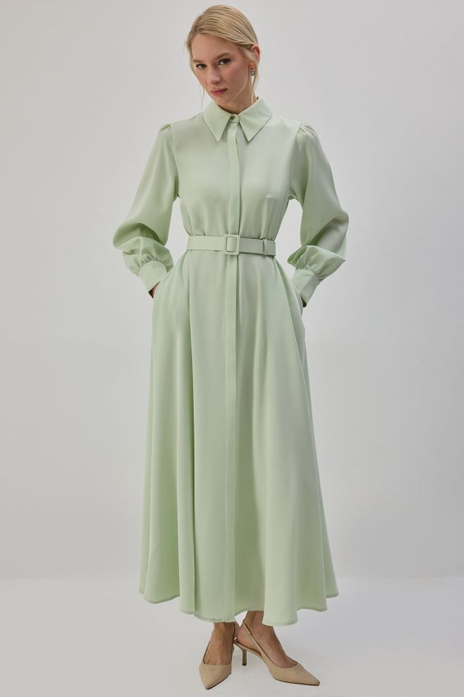 Touche Prive فستان أخضر محتشم أنيق رسمي قميص ماكسي ملابس بالجملة محتشم