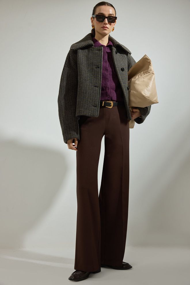 Touche Prive Braune Palazzo Hose Mit Hoher Taille Und Weitem Bein Großhandelskleidung Lässig