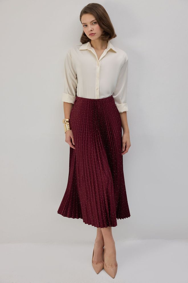 Touche Prive Bordeauxroter Plissierter Midi Rock Großhandelskleidung Lässig