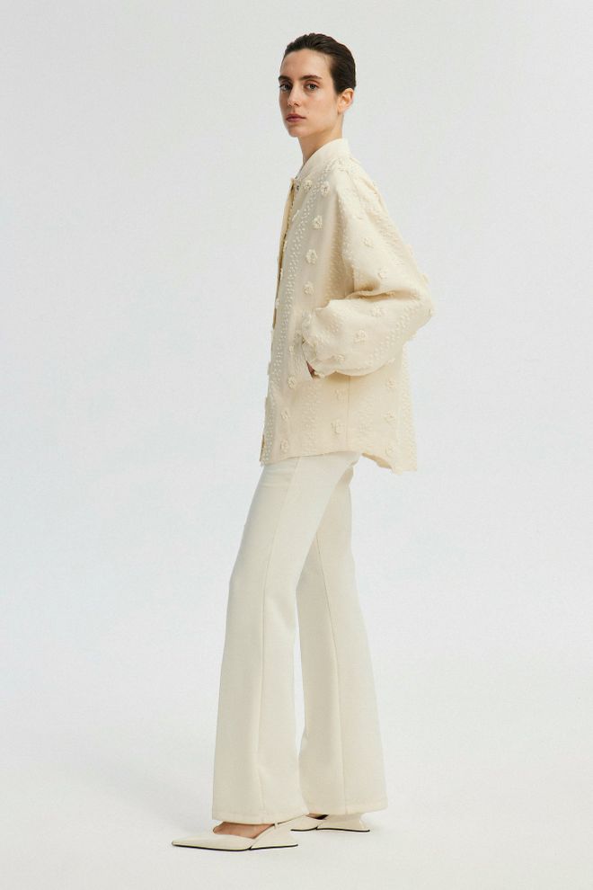 Touche Prive Beige Bomber Jacket With Oversized Fit Wholesale Clothing Elegant