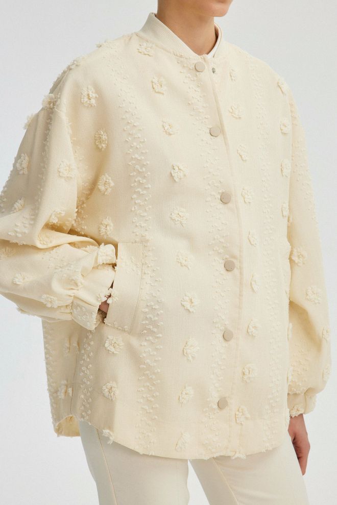 Touche Prive Beige Bomber Jacket With Oversized Fit Wholesale Clothing Lounge