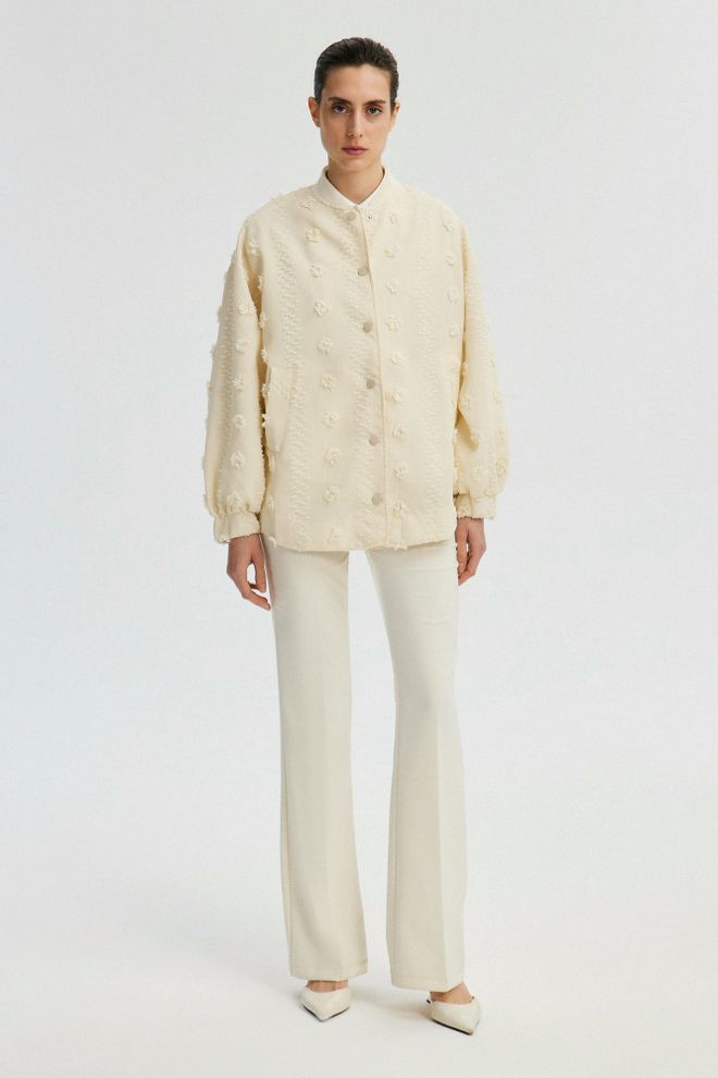 Touche Prive Beige Bomber Jacket With Oversized Fit Wholesale Clothing Spring