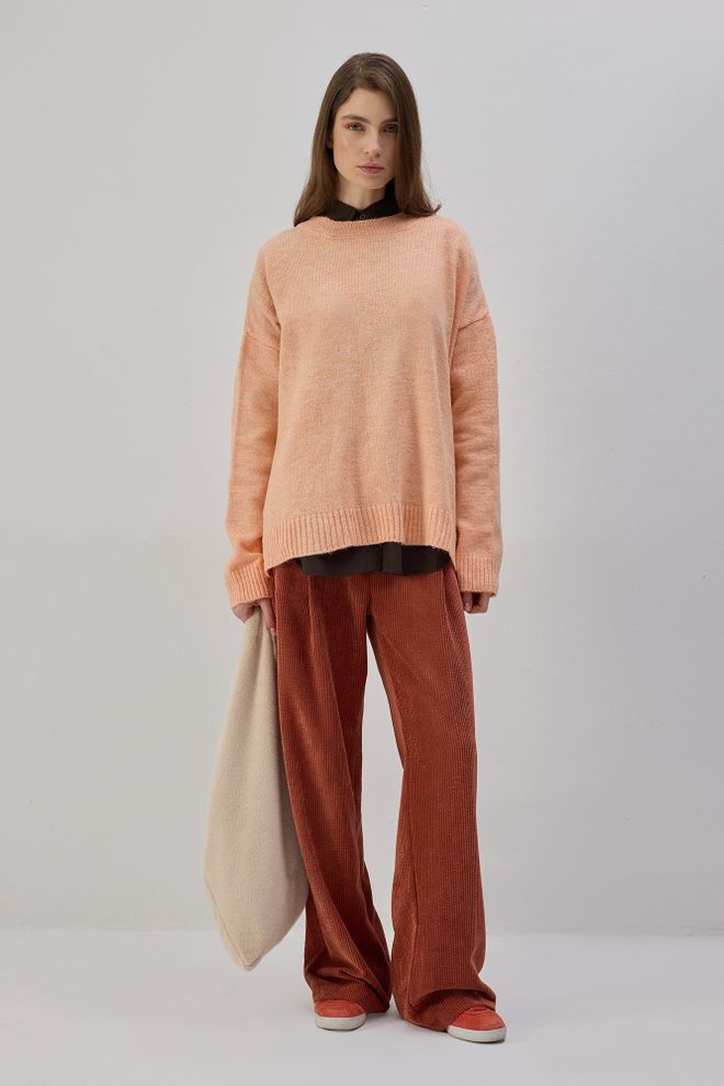 Touche Prive Beige Sweater Casual Oversized Crew Neck Long Sleeve Wholesale Clothing Streetwear