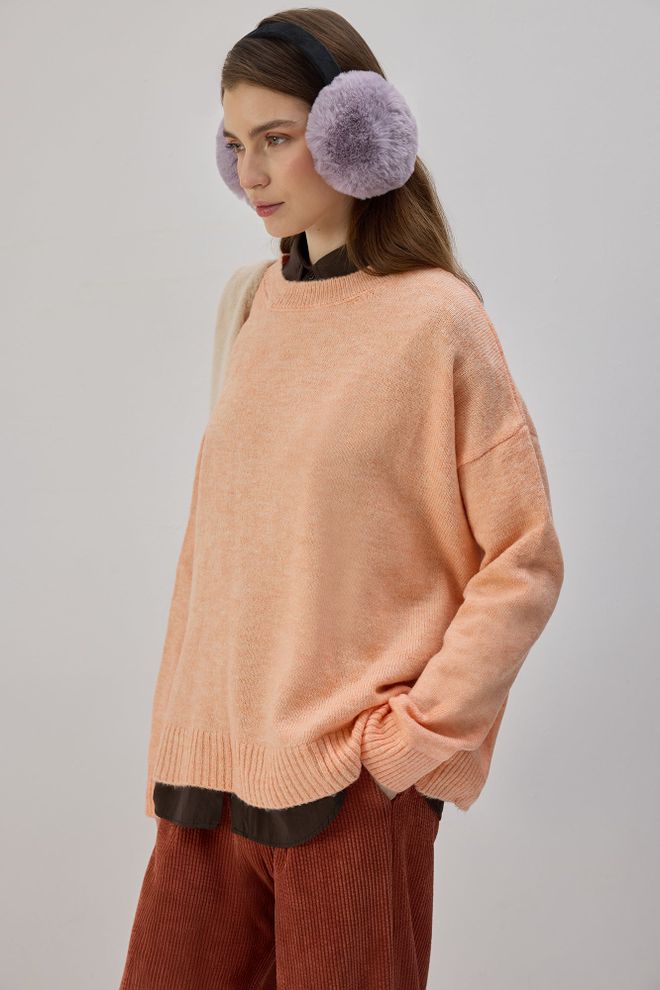Touche Prive Beige Sweater Casual Oversized Crew Neck Long Sleeve Wholesale Clothing Fall