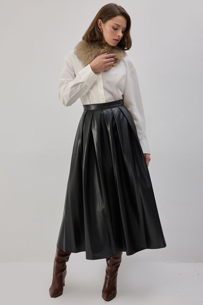 Touche Prive Juoda Retro Elegantiška Formalus Plisuotas Maxi Sijonas Didmeninė prekyba drabužiais Vintažinis