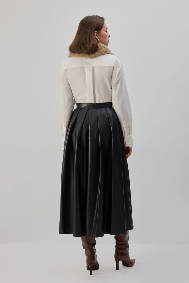 Touche Prive Juoda Retro Elegantiška Formalus Plisuotas Maxi Sijonas Didmeninė prekyba drabužiais Viršutiniai drabužiai su sagomis