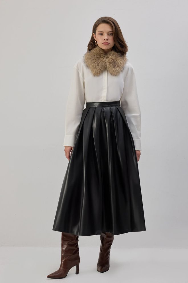 Touche Prive Schwarz Retro Elegant Formal Plissiert Maxi Rock Großhandelskleidung Lässig