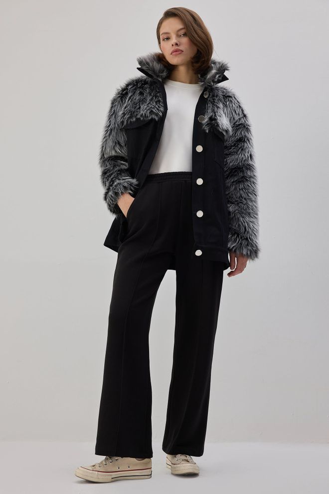 Touche Prive Pantalón De Chándal Negro Palazzo Pierna Ancha Pull On Ropa al por mayor Casual