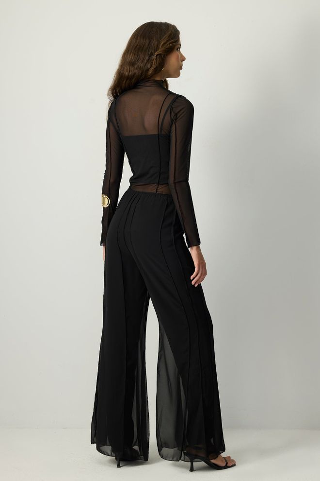 Touche Prive Siyah Zarif Palazzo Pantolon İspanyol Paçalı Toptan Giyim 1