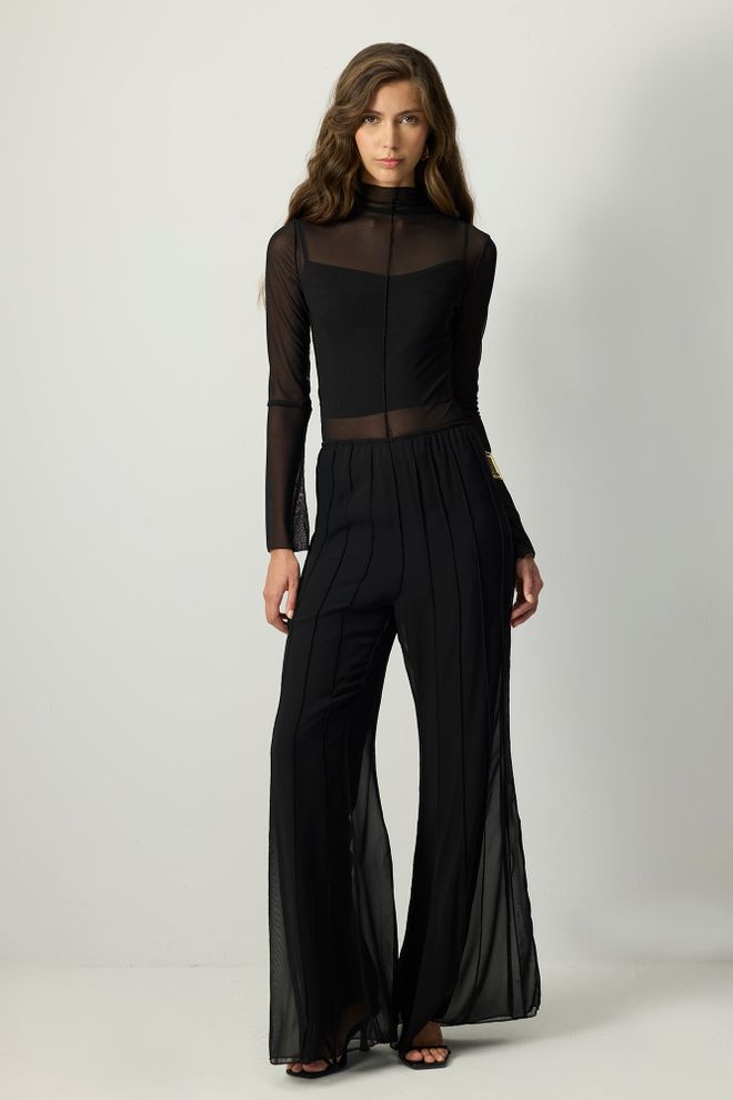 Touche Prive Siyah Zarif Palazzo Pantolon İspanyol Paçalı Toptan Giyim Bahar