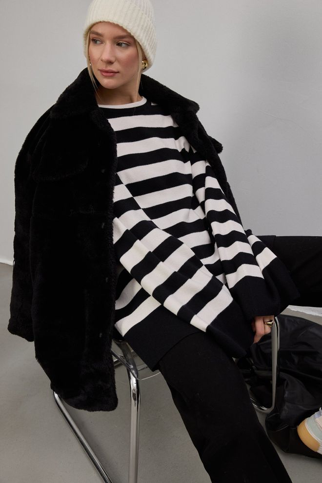 Touche Prive Jersey Negro De Talla Grande A Rayas Ropa al por mayor Casual