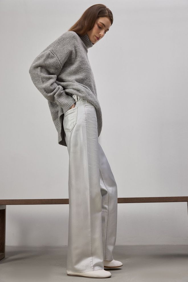 Touche Prive بنطال فينيك أنيق كاجوال فضي ملابس بالجملة غير رسمي