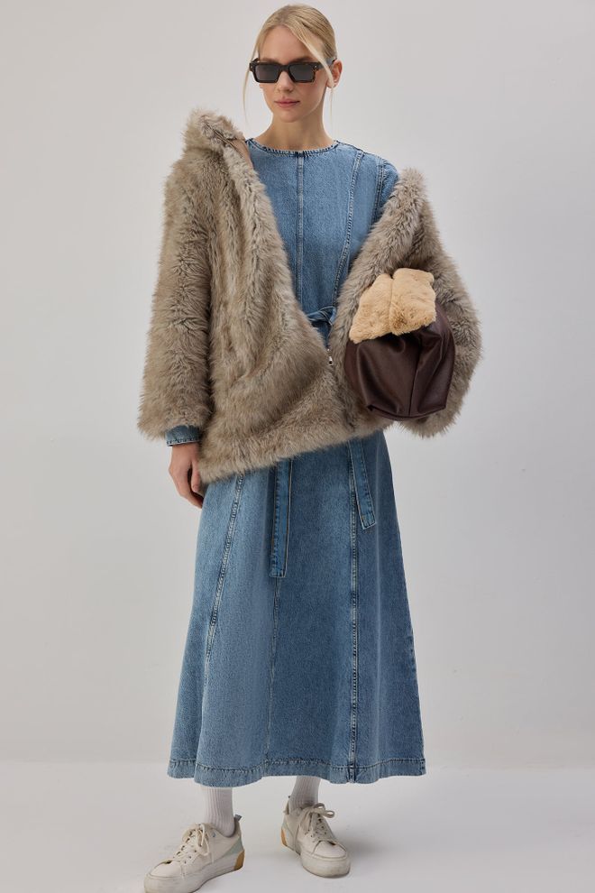 Touche Prive Vestido Azul De Línea A Con Manga Larga Y Cuello Redondo Ropa al por mayor Modesto