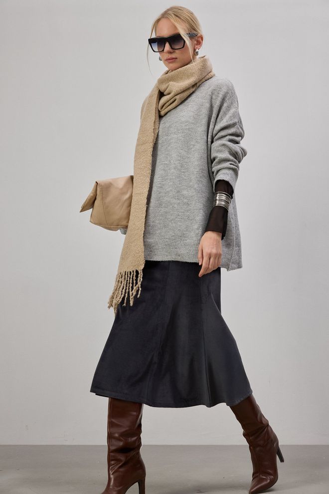 Touche Prive جيبة رمادي غير رسمي رائع متوهج ميدي منتصف الخصر ملابس بالجملة غير رسمي