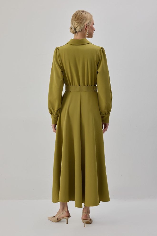 Touche Prive Khaki Elegant Maxi Shirt Dress With Shawl Collar Wholesale Clothing Spring