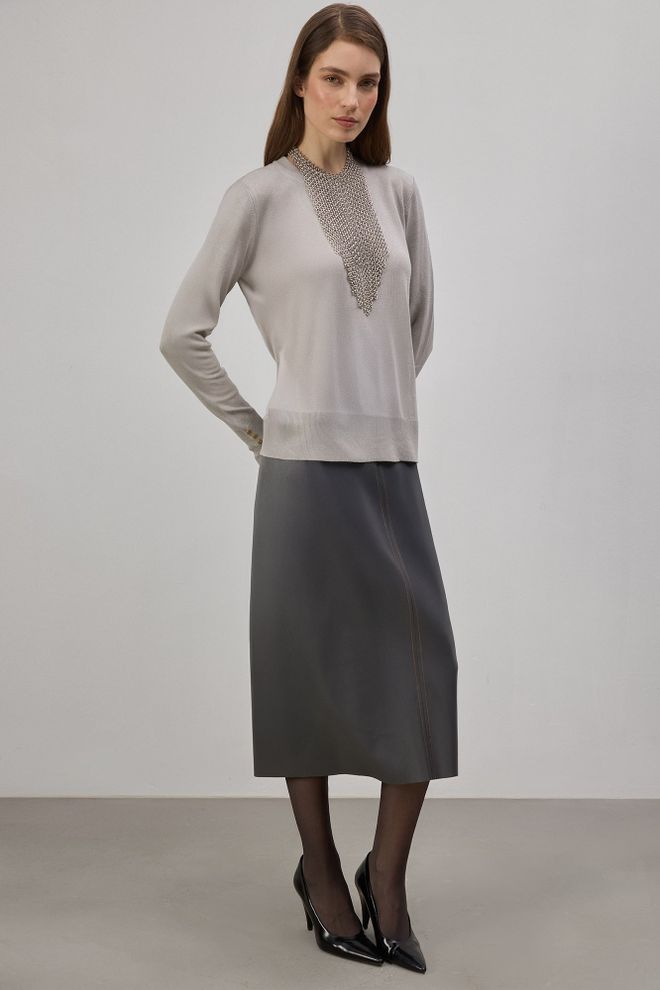 Touche Prive Jersey Gris – Elegante Formal Regular Fit Cuello Redondo Ropa al por mayor Elegante