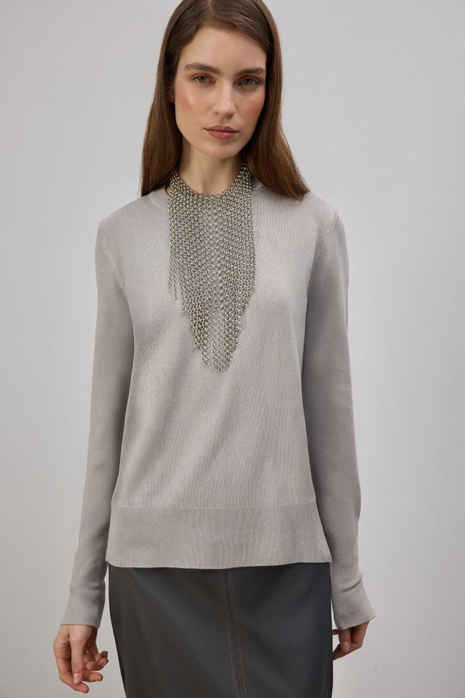 Touche Prive Jersey Gris – Elegante Formal Regular Fit Cuello Redondo Ropa al por mayor Salón