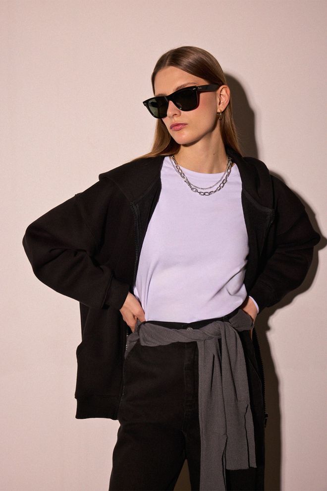 Touche Prive Chaqueta Negra Con Capucha Y Cremallera Oversize Ropa al por mayor Casual