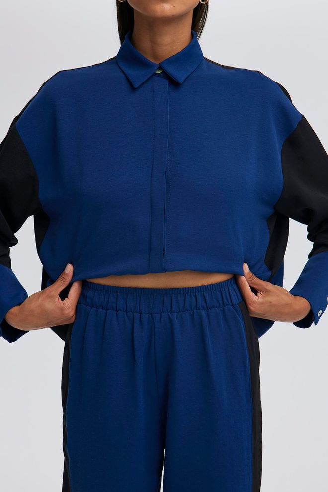 Touche Prive Navy Blue Color Block Casual Sport Set Wholesale Clothing Casual