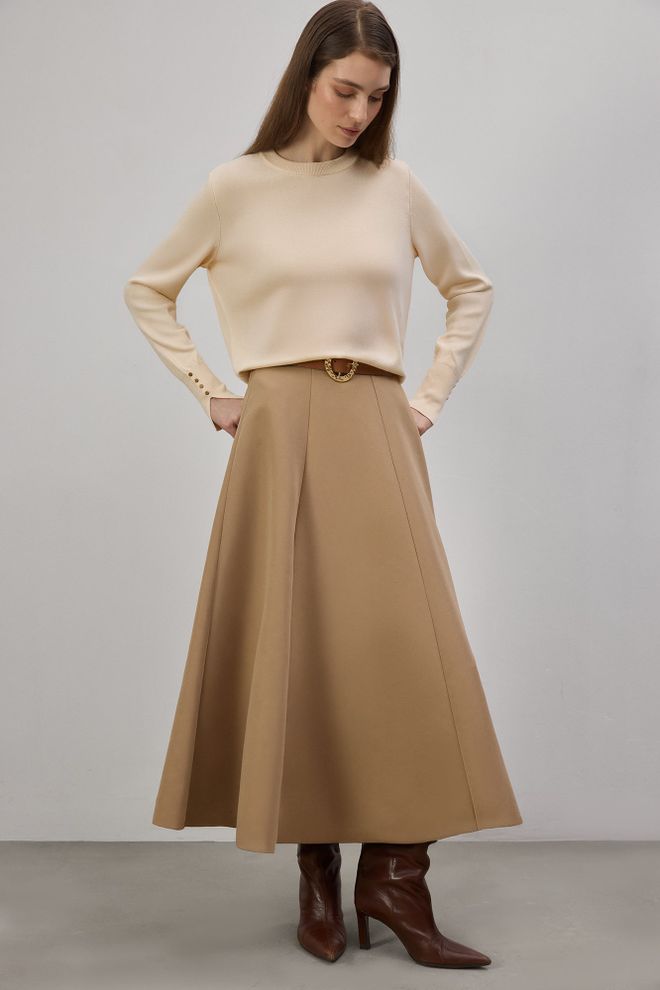 Touche Prive Jersey Beige Elegante Ajuste Regular Cuello Redondo Ropa al por mayor 1