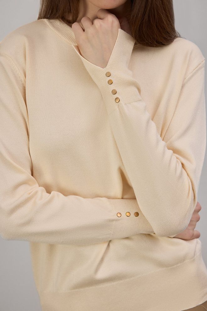 Touche Prive Jersey Beige Elegante Ajuste Regular Cuello Redondo Ropa al por mayor Primavera
