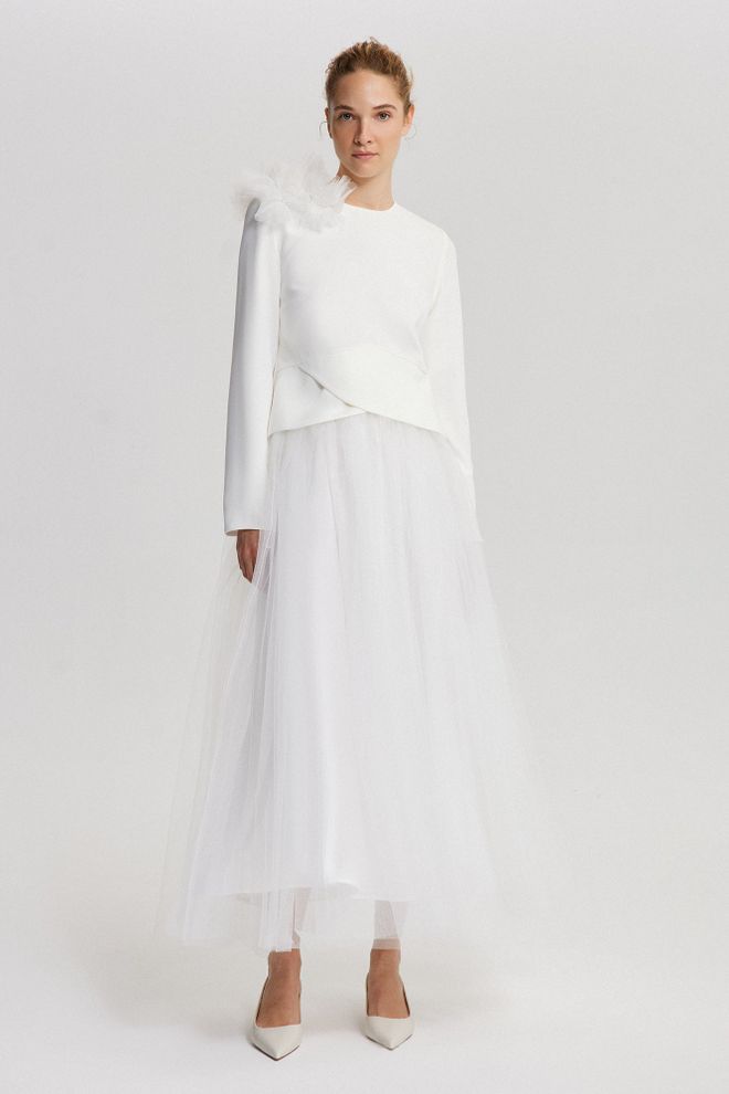 Touche Prive Blusa Blanca Elegante Slim Fit Con Mangas Largas Ropa al por mayor Primavera