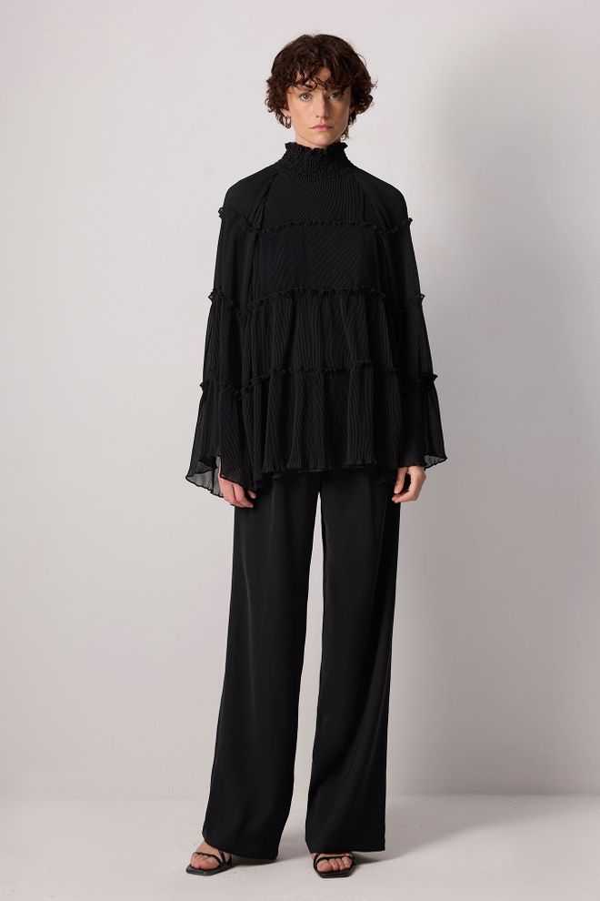 Touche Prive Túnica Negra Elegante Oversize Con Mangas Acampanadas Ropa al por mayor Modesto