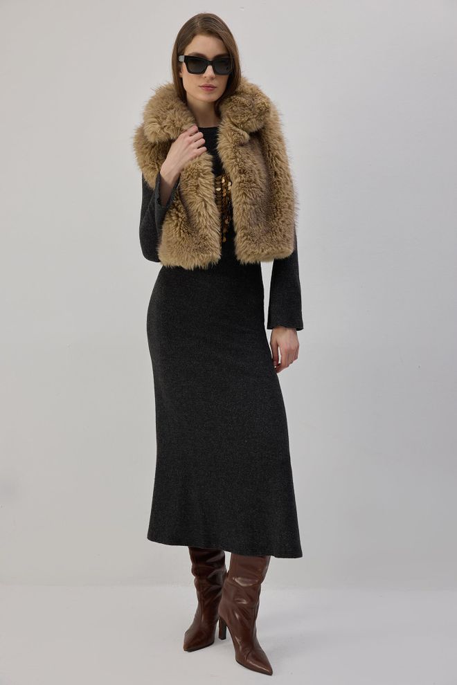 Touche Prive Vestito Nero Elegante Fit And Flare Midi Abbigliamento all'ingrosso Formale